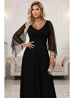 Dlouhé lehké třpytivé šaty s výstřihem a rukávy černé model 21802210 - numoco basic