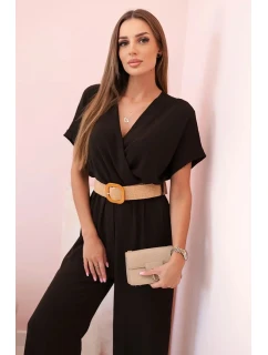 Kombinéza s ozdobným páskem v pase hnědý