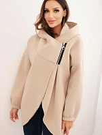 Dámská mikina s kapucí a asymetrickým zipem béžová