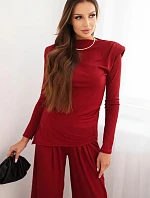 Dámská souprava z bavlny s blůzou a kalhotami s širokým nohavicí bordový