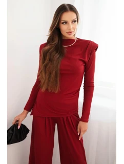 Dámská souprava z bavlny s blůzou a kalhotami s širokým nohavicí bordový