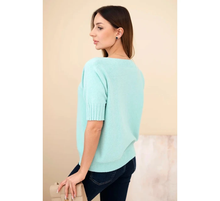 Dámský svetr z viskózy s krátkým rukávem mátový