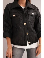 Dámská model 21890038 prošívaná bunda s květinovým vzorem černá - K-Fashion