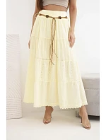 Dámská maxi bavlněná sukně s ažurovou výšivkou a elastickým pásem žlutá