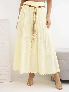 Dámská maxi bavlněná sukně s ažurovou výšivkou a elastickým pásem žlutá