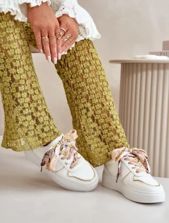 Dámské tenisky na platformě s ozdobným šněrováním bílé Mistra