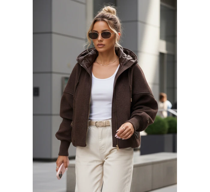 Kurtka damska przejściowa z kapturem brązowa model 22035968 - FashionStreet