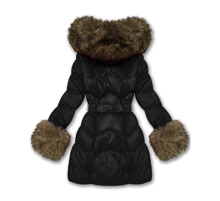 Černá dámská prošívaná bunda pro přechodné období s kožešinou model 21486688 - J.STYLE