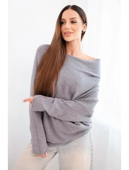 Svetr dámský viskózový asymetrický typu model 21748063 šedý - K-Fashion