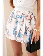 Dámské viskózové kraťasy s květinovým vzorem a vázáním v pase modré