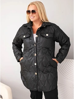 Dámská prošívaná bunda Plus Size s límcem a kapsami černá