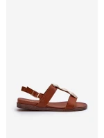 Dámské Ploché Sandály S Ozdobami Sergio Leone SK072H Hnědé Dámské Ploché Sandály S Ozdobami Sergio Leone SK072H Hnědé