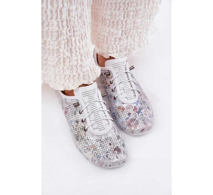 Dámské Kožené Polobotky Z Přírodní Kůže Vzorované model 21691782 Bílé - Artiker