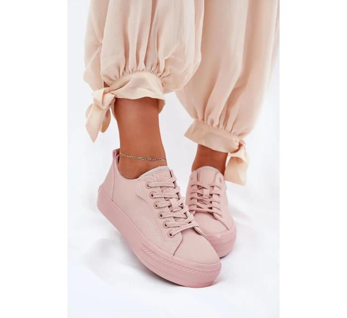 Dámské tenisky na platformě z eko kůže Big Star – růžové Dámské tenisky na platformě z eko kůže Big Star – růžové