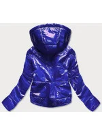Světle modrá lesklá prošívaná dámská bunda s kapucí (B9560)