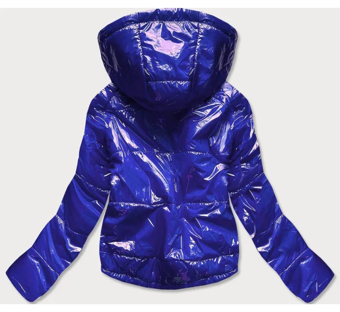 Světle modrá lesklá prošívaná dámská bunda s kapucí (B9560)
