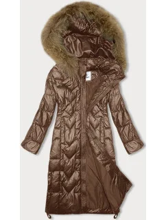 Dlouhá dámská prošívaná bunda ve velbloudí barvě model 21247429 - Glakate