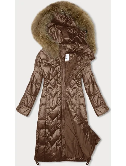 Dlouhá dámská prošívaná bunda ve velbloudí barvě model 21247429 - Glakate