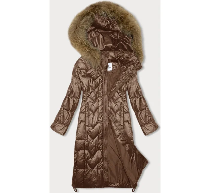 Dlouhá dámská prošívaná bunda ve velbloudí barvě model 21247429 - Glakate