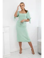 Šaty vzadu nařasené se zavazovacími rukávy tmavá máta Šaty vzadu nařasené se zavazovacími rukávy tmavá máta