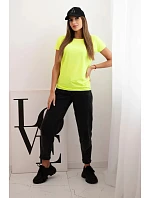 Dámská bavlněná basic blůza s krátkým rukávem neonově žlutý