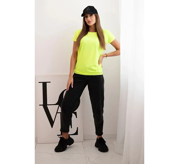 Dámská bavlněná basic blůza s krátkým rukávem neonově žlutý