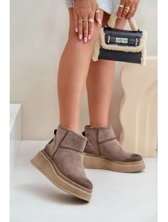 Kožené Semišové Sněhule Na Platformě A Klínu Hnědé Maciejka 06769-02 Tmavě hnědé