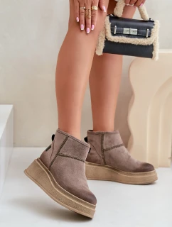 Kožené Semišové Sněhule Na Platformě A Klínu Hnědé Maciejka 06769-02 Tmavě hnědé