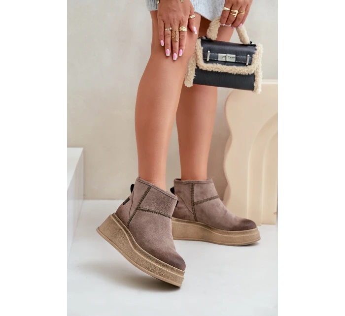 Kožené Semišové Sněhule Na Platformě A Klínu Hnědé Maciejka 06769-02 Tmavě hnědé Kožené Semišové Sněhule Na Platformě A Klínu Hnědé Maciejka 06769-02 Tmavě hnědé