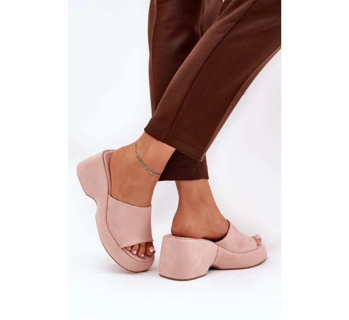 Eko Velurové Pantofle Dámské Na Platformě A Růžové model 21687974 - Boto