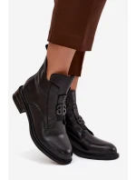 Vytápěné kožené dámské boty s ozdobným detailem černé Briselda