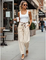 Dámské kalhoty s vysokým pasem a záševky béžové FashionStreet UY2900 Dámské kalhoty s vysokým pasem a záševky béžové FashionStreet UY2900