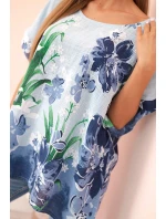 Dámská bavlněná blůza s květinovým potiskem a krátkým rukávem modrá Dámská bavlněná blůza s květinovým potiskem a krátkým rukávem modrá