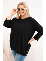 Dámská blůza Plus Size z bavlny s ozdobnými knoflíky a ohrnutými rukávy černá