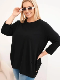 Dámská blůza Plus Size z bavlny s ozdobnými knoflíky a ohrnutými rukávy černá