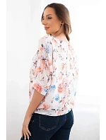 Dámská květinová halenka se zavazováním dole oranžová Dámská květinová halenka se zavazováním dole oranžová