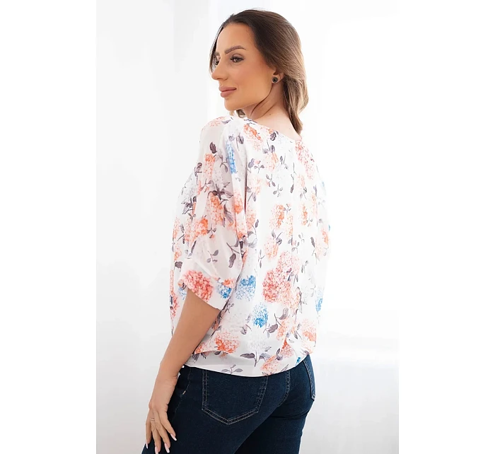 Dámská květinová halenka se zavazováním dole oranžová Dámská květinová halenka se zavazováním dole oranžová