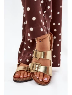 Dámské sandály na korkové platformě s přezkami zlaté model 21704305 - EVENTO