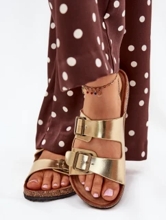 Dámské sandály na korkové platformě s přezkami zlaté model 21704305 - EVENTO