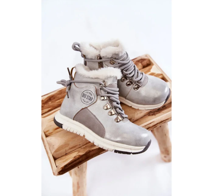 Dětské zateplené kozačky na zip Big Star KK374178 Stříbro Dětské zateplené kozačky na zip Big Star KK374178 Stříbro