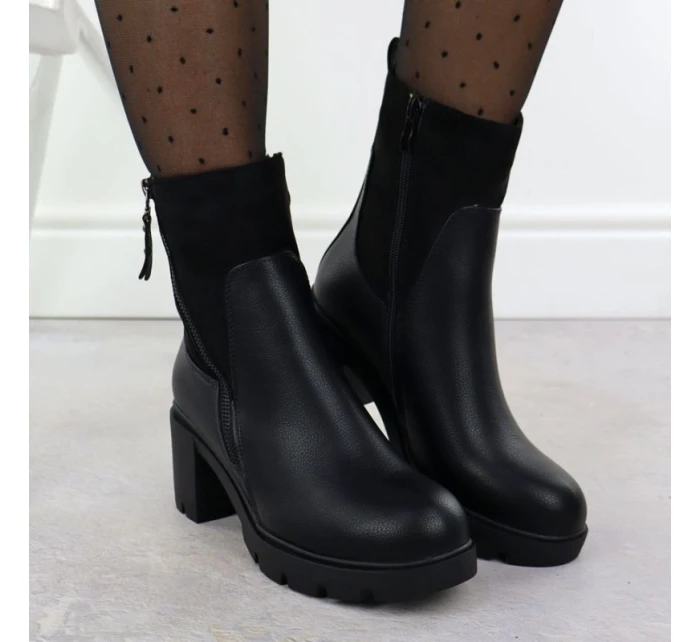 Dámské zateplené boty na podpatku se zipem černé M.Daszynski 23108