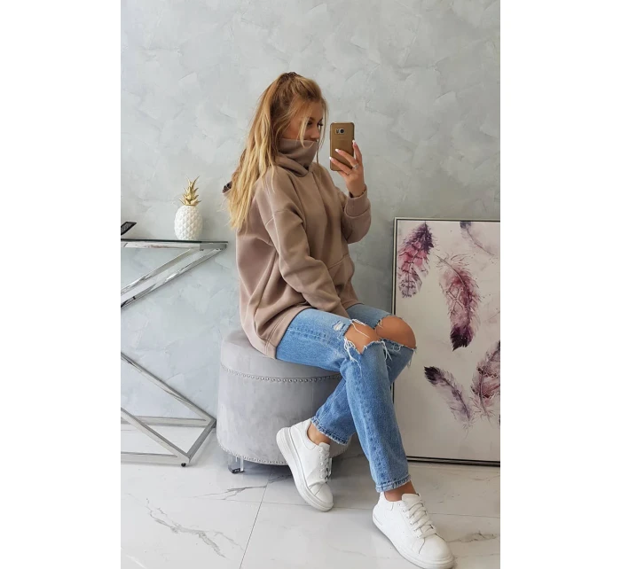 Zateplená mikina se zipem na zádech tmavě béžová