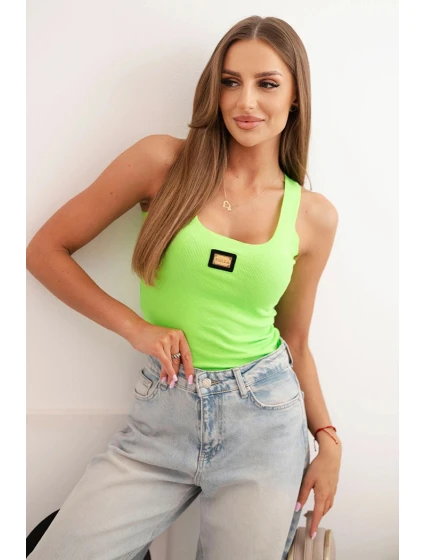 Dámská pruhovaná top na ramínkách s ozdobnou nášivkou zelená neon