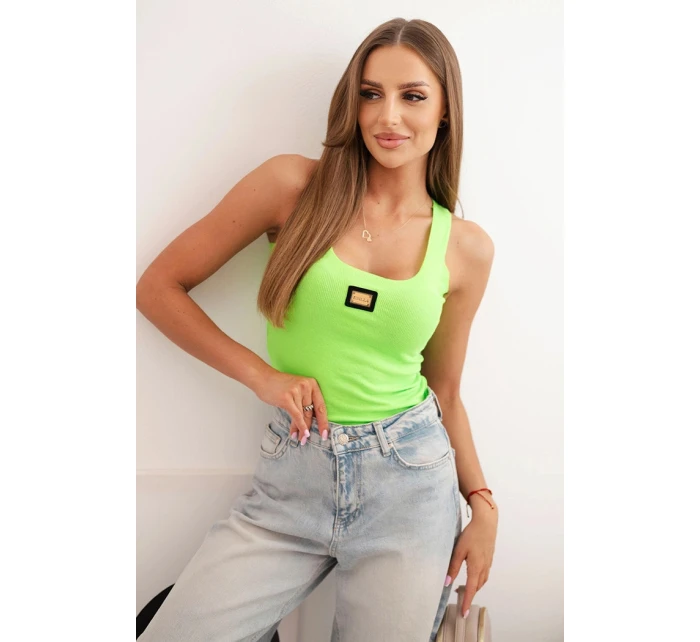 Dámská pruhovaná top na ramínkách s ozdobnou nášivkou zelená neon