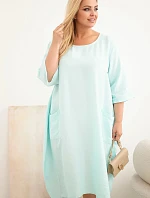 Dámské šaty Plus Size z viskózy s kapsami krátký rukáv mátová