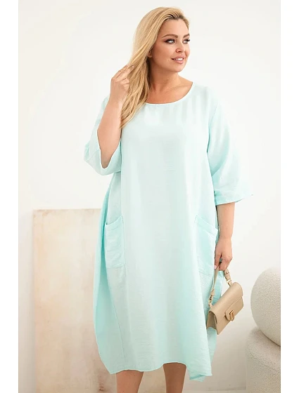 Dámské šaty Plus Size z viskózy s kapsami krátký rukáv mátová Dámské šaty Plus Size z viskózy s kapsami krátký rukáv mátová