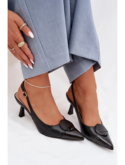 Dámské sandály na podpatku s ozdobným detailem Černé model 22027906 - Boto