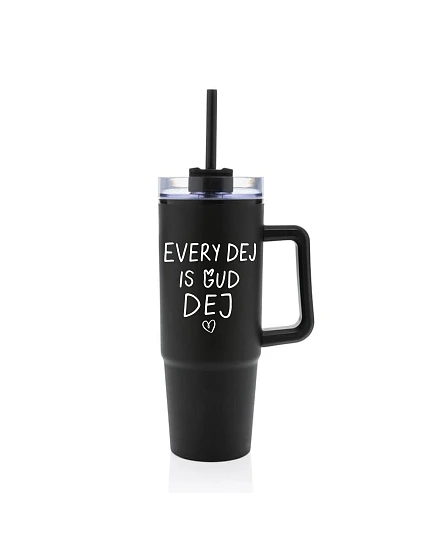 EVERY DEJ IS GUD DEJ - černý cestovní hrnek s průhledným víčkem 900 ml