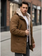 Pánská zimní bunda parka s kapucí FashionStreet hnědá TX4972