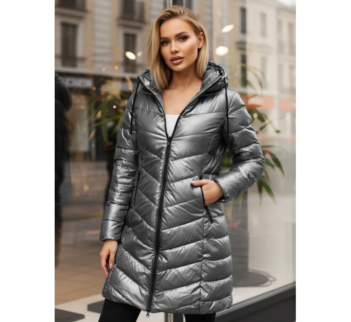Dámská zimní dlouhá prošívaná stříbrná bunda FashionStreet TY5503